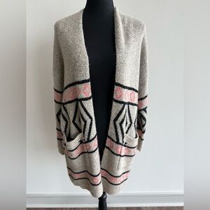 Beige and Pink Patterned Cardigan Sweater